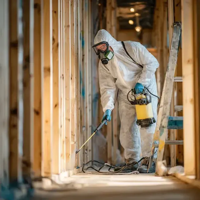 Framing treated before it is closed up in a Malibu, CA home