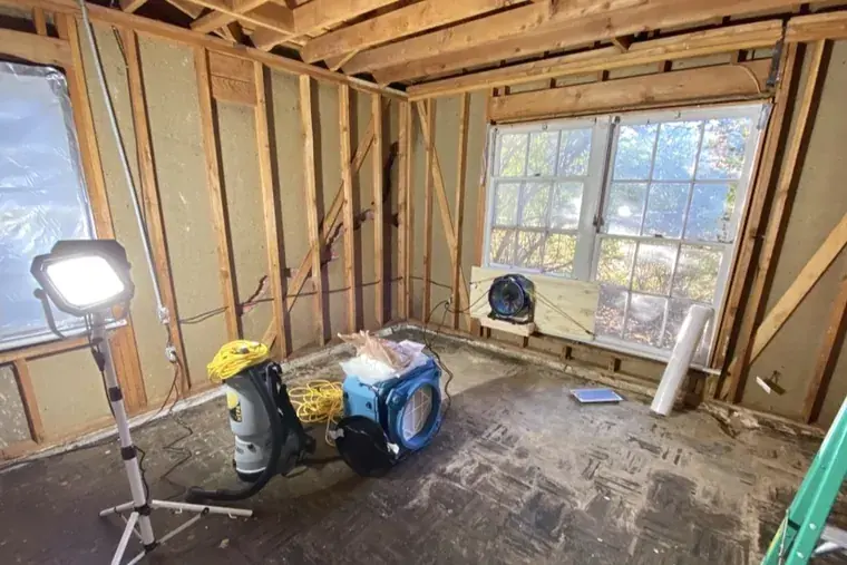 Flooded lower level being dried in a Malibu hillside home